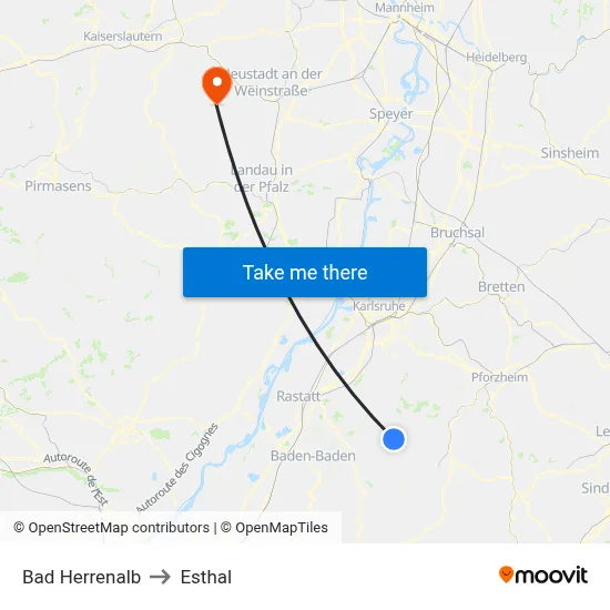 Bad Herrenalb to Esthal map