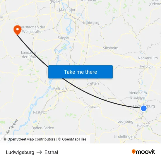 Ludwigsburg to Esthal map