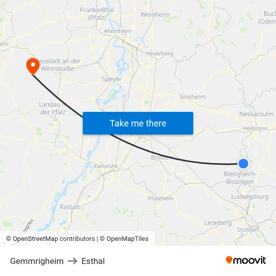 Gemmrigheim to Esthal map