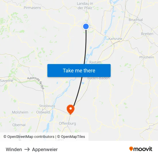 Winden to Appenweier map
