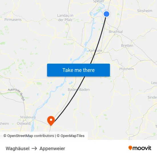 Waghäusel to Appenweier map
