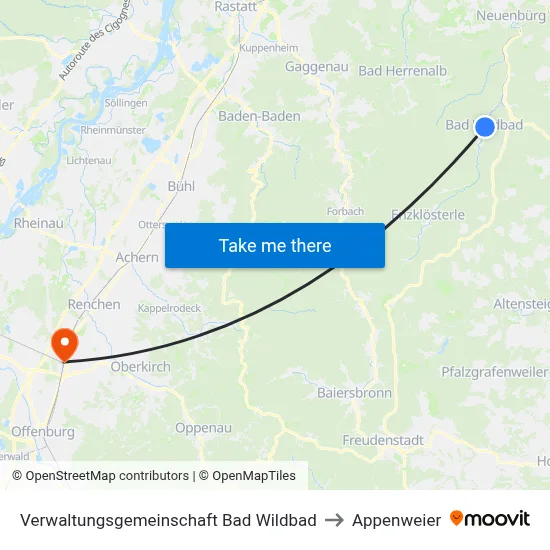 Verwaltungsgemeinschaft Bad Wildbad to Appenweier map