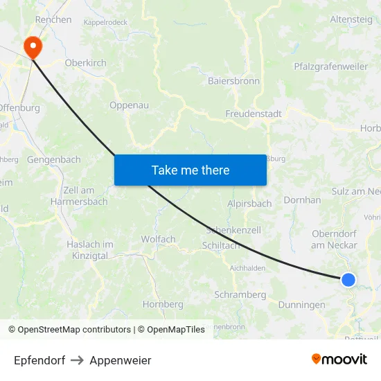 Epfendorf to Appenweier map