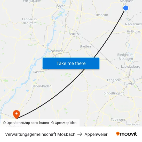 Verwaltungsgemeinschaft Mosbach to Appenweier map