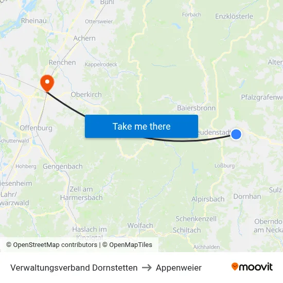 Verwaltungsverband Dornstetten to Appenweier map