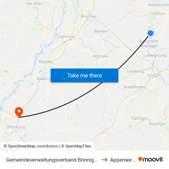 Gemeindeverwaltungsverband Bönnigheim to Appenweier map