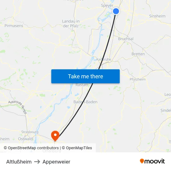 Altlußheim to Appenweier map