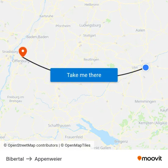 Bibertal to Appenweier map