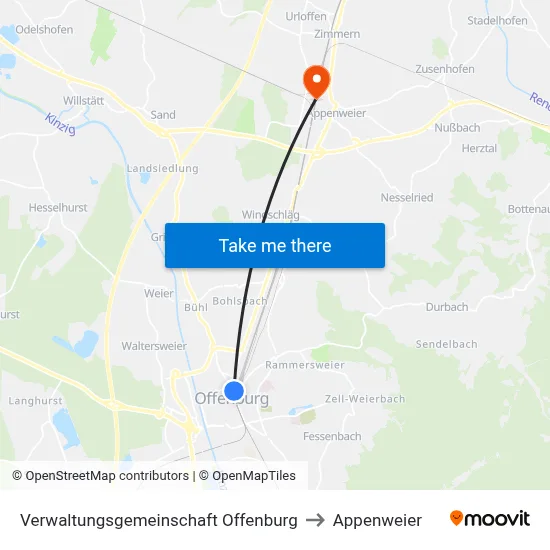 Verwaltungsgemeinschaft Offenburg to Appenweier map