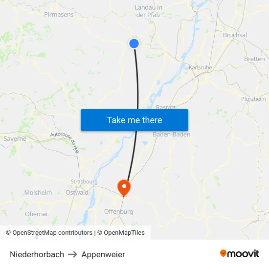 Niederhorbach to Appenweier map