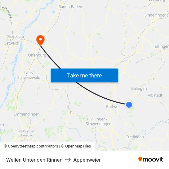 Weilen Unter den Rinnen to Appenweier map