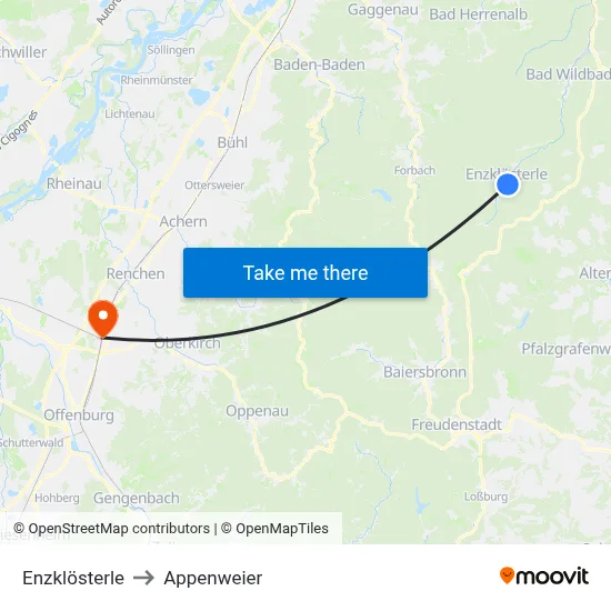 Enzklösterle to Appenweier map
