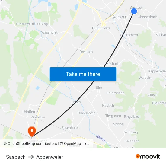 Sasbach to Appenweier map
