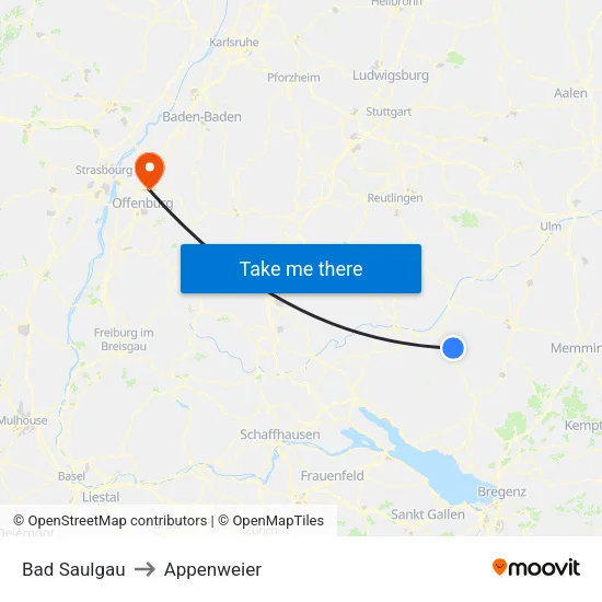 Bad Saulgau to Appenweier map