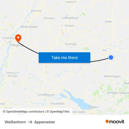 Weißenhorn to Appenweier map