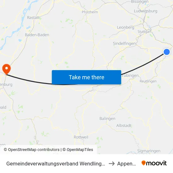 Gemeindeverwaltungsverband Wendlingen am Neckar to Appenweier map