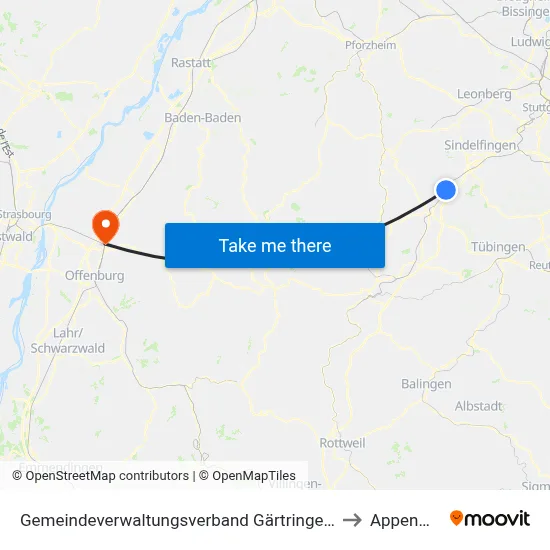 Gemeindeverwaltungsverband Gärtringen/Ehningen to Appenweier map