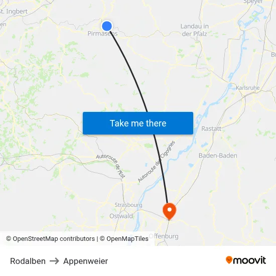 Rodalben to Appenweier map