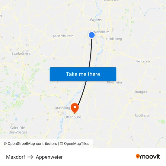 Maxdorf to Appenweier map