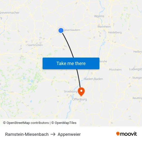 Ramstein-Miesenbach to Appenweier map