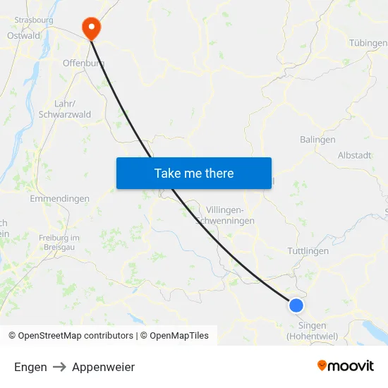 Engen to Appenweier map