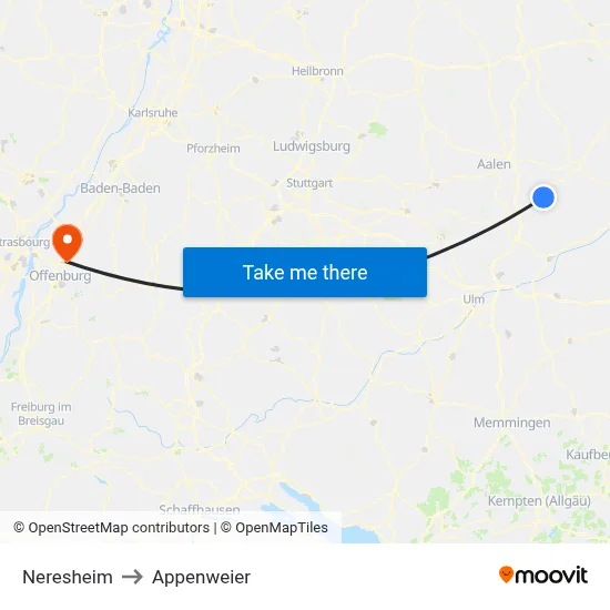 Neresheim to Appenweier map