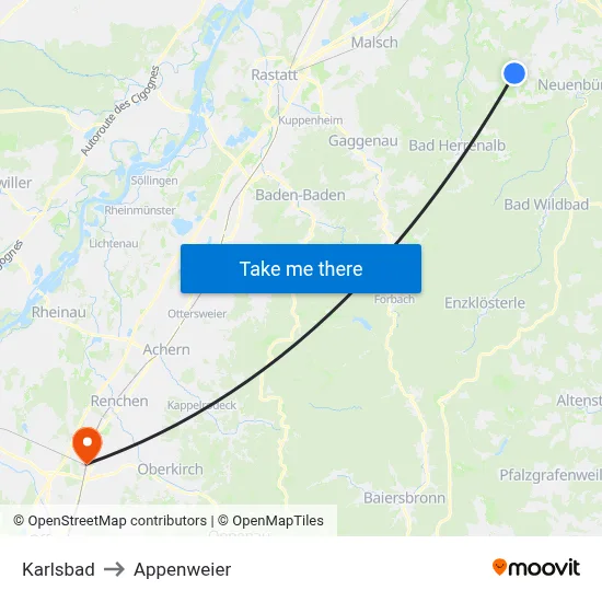 Karlsbad to Appenweier map