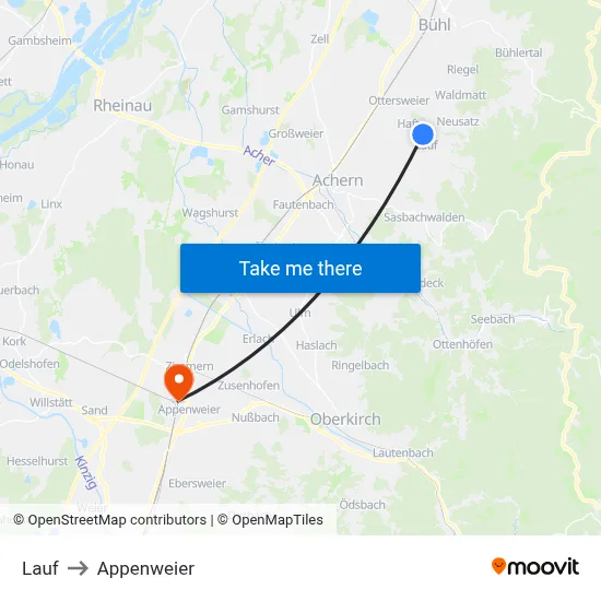 Lauf to Appenweier map