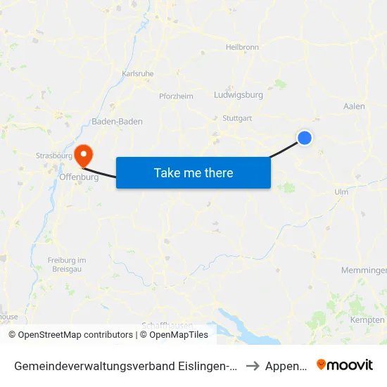 Gemeindeverwaltungsverband Eislingen-Ottenbach-Salach to Appenweier map