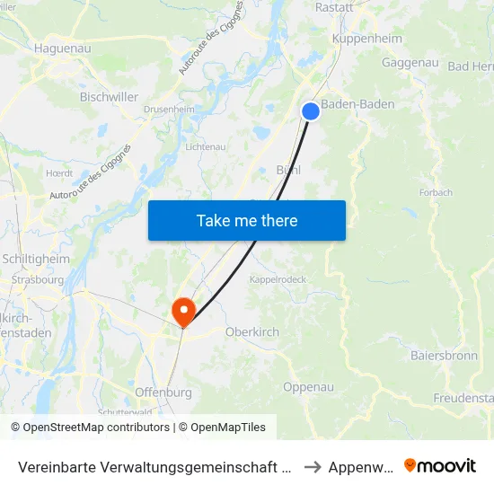 Vereinbarte Verwaltungsgemeinschaft Sinzheim to Appenweier map