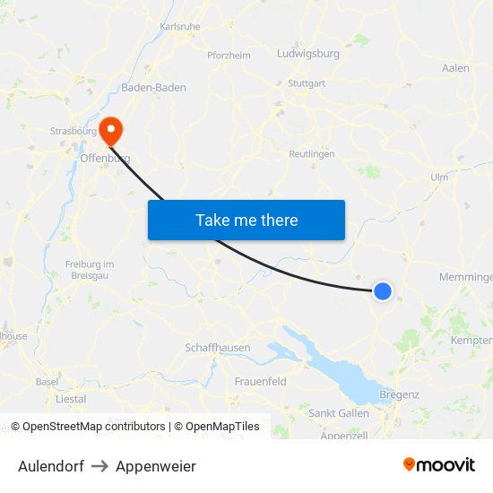 Aulendorf to Appenweier map
