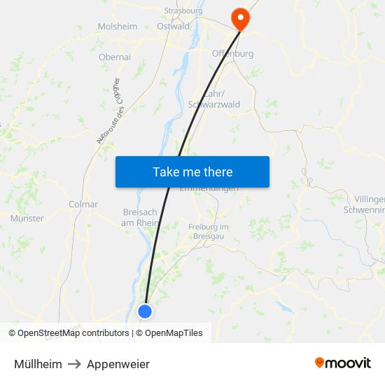 Müllheim to Appenweier map