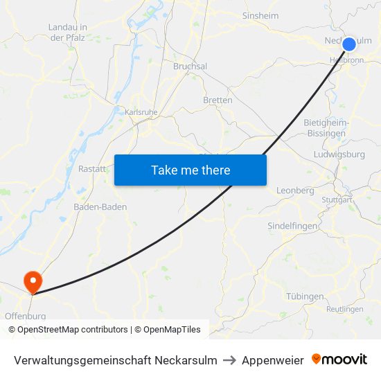 Verwaltungsgemeinschaft Neckarsulm to Appenweier map