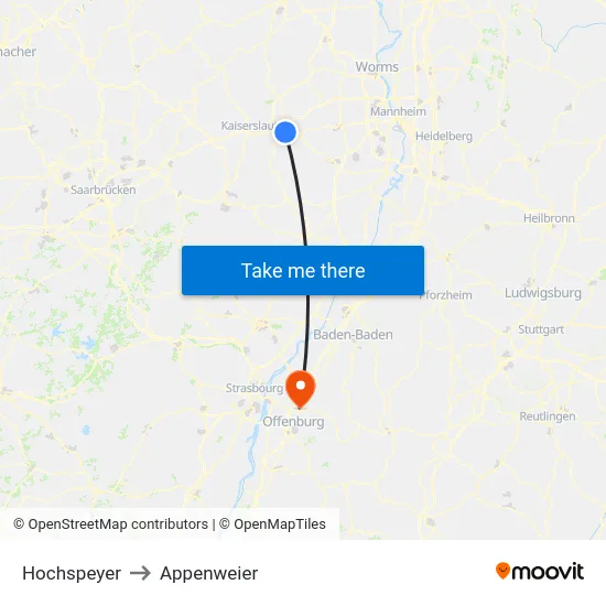 Hochspeyer to Appenweier map