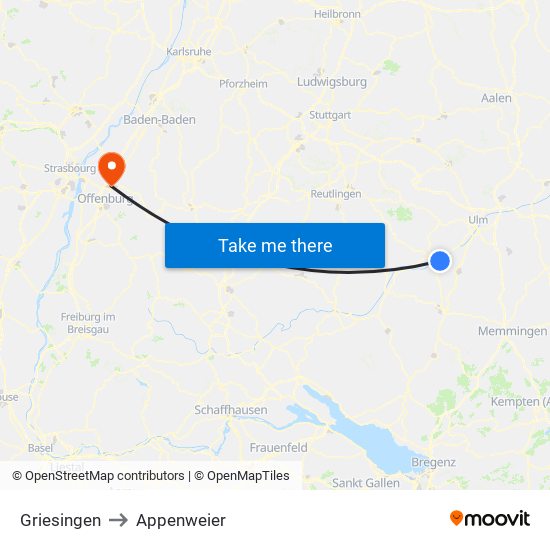 Griesingen to Appenweier map