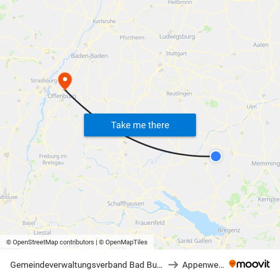 Gemeindeverwaltungsverband Bad Buchau to Appenweier map