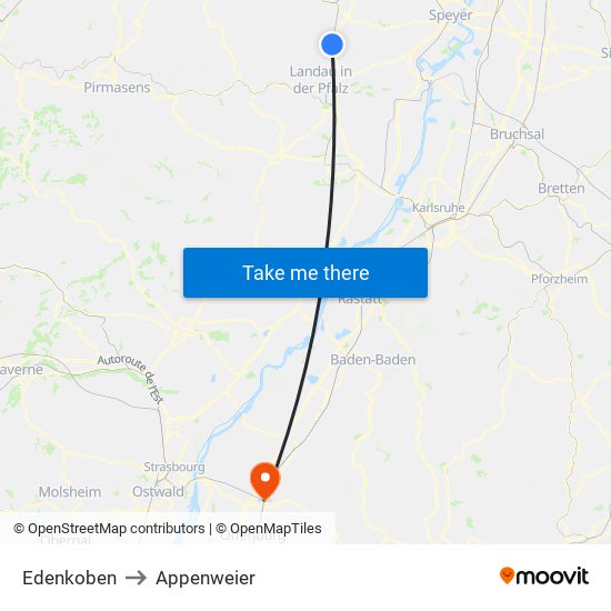 Edenkoben to Appenweier map