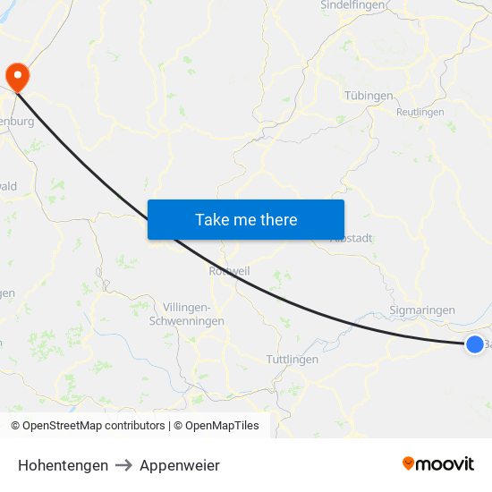 Hohentengen to Appenweier map