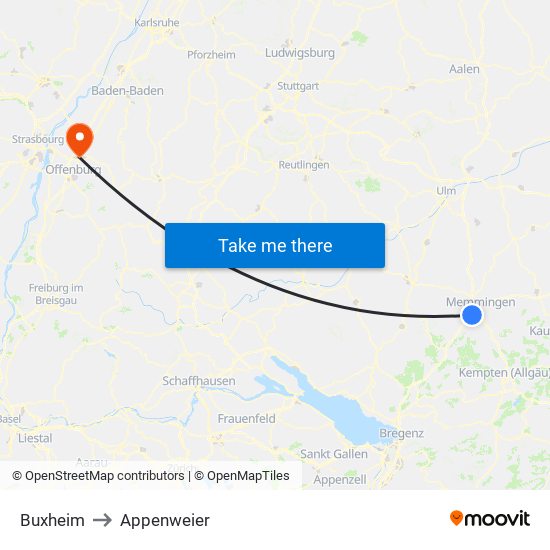 Buxheim to Appenweier map