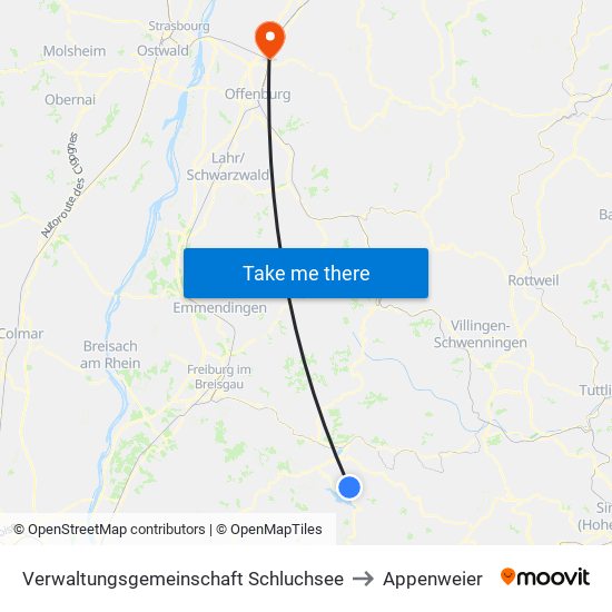 Verwaltungsgemeinschaft Schluchsee to Appenweier map