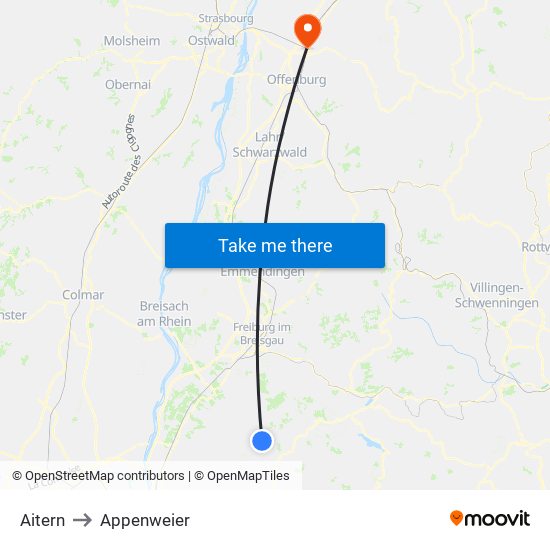 Aitern to Appenweier map