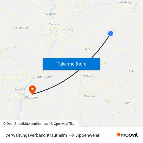 Verwaltungsverband Krautheim to Appenweier map