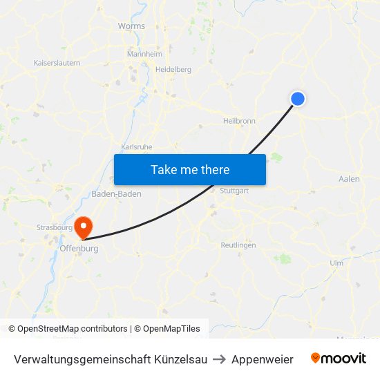 Verwaltungsgemeinschaft Künzelsau to Appenweier map