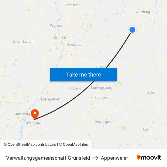 Verwaltungsgemeinschaft Grünsfeld to Appenweier map