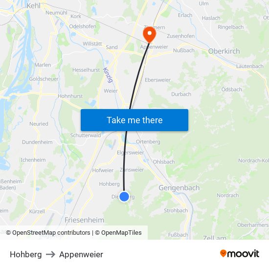 Hohberg to Appenweier map