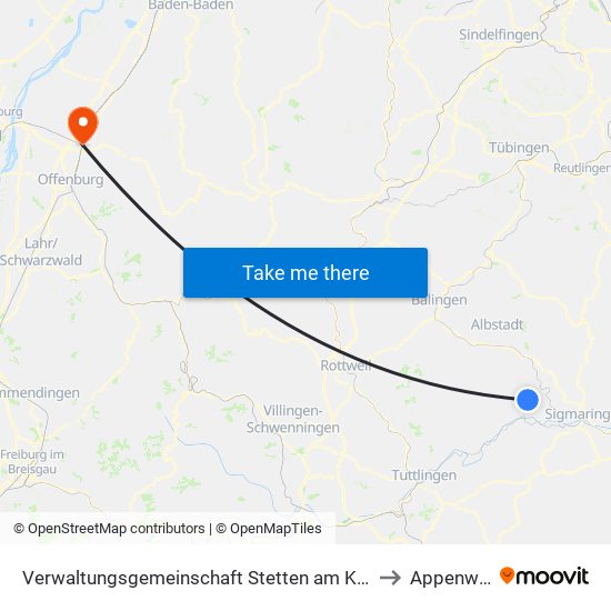 Verwaltungsgemeinschaft Stetten am Kalten Markt to Appenweier map