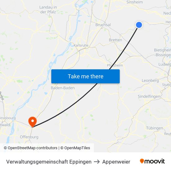 Verwaltungsgemeinschaft Eppingen to Appenweier map