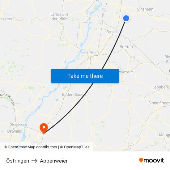 Östringen to Appenweier map