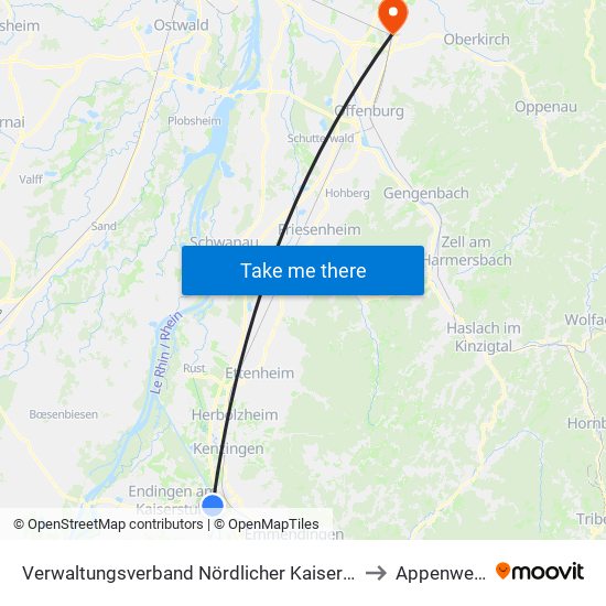 Verwaltungsverband Nördlicher Kaiserstuhl to Appenweier map