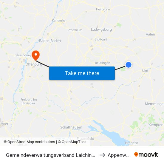 Gemeindeverwaltungsverband Laichinger Alb to Appenweier map